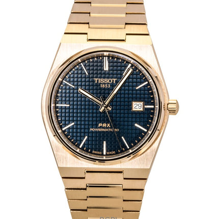 Orologio da uomo Tissot PRX in acciaio inossidabile con quadrante blu e oro rosa, automatico, T137.407.33.041.00, 100 m