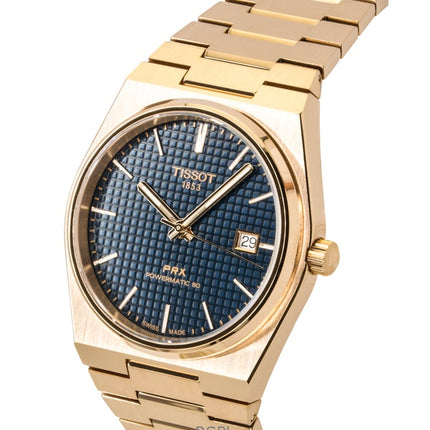 Orologio da uomo Tissot PRX in acciaio inossidabile con quadrante blu e oro rosa, automatico, T137.407.33.041.00, 100 m