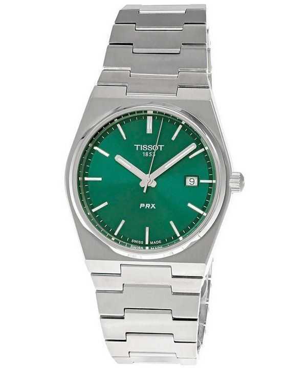 Orologio da uomo Tissot T-Classic PRX in acciaio inossidabile quadrante verde al quarzo T137.410.11.091.00 100M