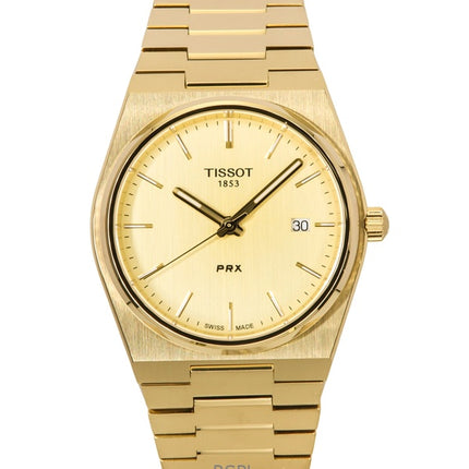 Orologio da uomo Tissot PRX color oro in acciaio inossidabile con quadrante champagne al quarzo T137.410.33.021.00 100M