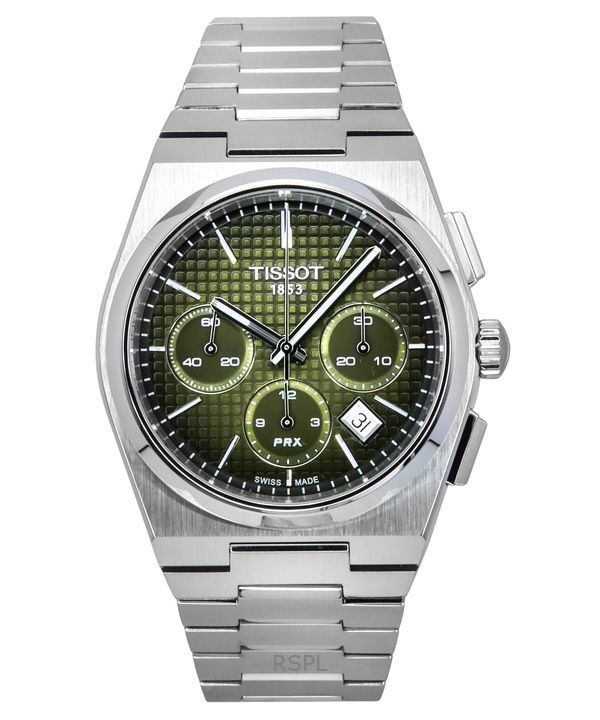Orologio da uomo Tissot PRX Chronograph in acciaio inossidabile con quadrante verde automatico T137.427.11.091.00 100M