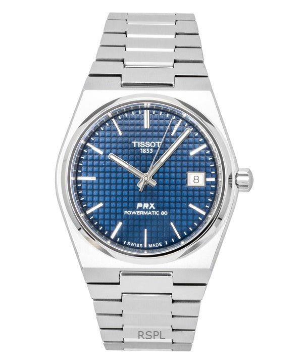 Orologio da uomo Tissot PRX Titanium con quadrante blu, movimento automatico T137.807.44.041.00, impermeabile fino a 100 metri.