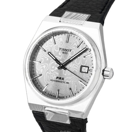 Orologio da uomo Tissot PRX in acciaio Damasco con cinturino sintetico, quadrante grigio, movimento automatico T137.807.96.081.00, impermeabile fino a 100 metri.