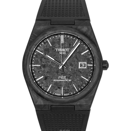 Orologio da uomo Tissot PRX con cinturino in carbonio sintetico e quadrante nero, automatico, T137.907.97.201.00, 100 m
