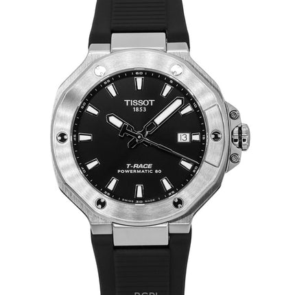 Orologio da uomo Tissot T-Race Powermatic 80 con cinturino in silicone e quadrante nero, automatico, T141.807.17.051.00, 100 m