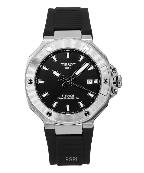 Orologio da uomo Tissot T-Race Powermatic 80 con cinturino in silicone e quadrante nero, automatico, T141.807.17.051.00, 100 m