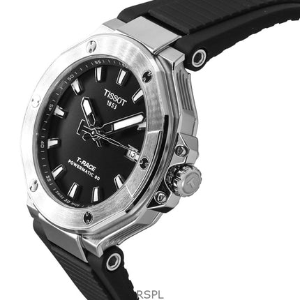 Orologio da uomo Tissot T-Race Powermatic 80 con cinturino in silicone e quadrante nero, automatico, T141.807.17.051.00, 100 m