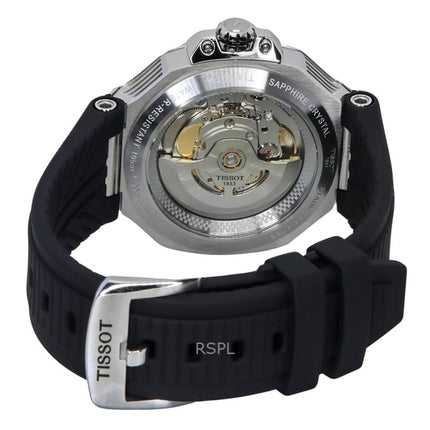 Orologio da uomo Tissot T-Race Powermatic 80 con cinturino in silicone e quadrante nero, automatico, T141.807.17.051.00, 100 m