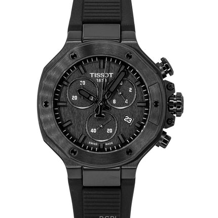 Orologio da uomo Tissot T-Race Chronograph con cinturino in silicone, quadrante nero, movimento al quarzo, modello T141.817.37.051.00, impermeabile fino a 100 metri.