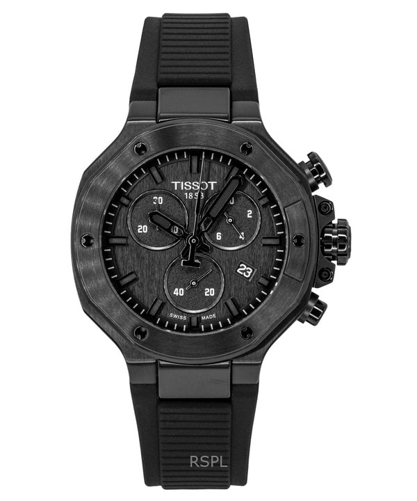 Orologio da uomo Tissot T-Race Chronograph con cinturino in silicone, quadrante nero, movimento al quarzo, modello T141.817.37.051.00, impermeabile fino a 100 metri.