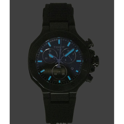 Orologio da uomo Tissot T-Race Chronograph con cinturino in silicone, quadrante nero, movimento al quarzo, modello T141.817.37.051.00, impermeabile fino a 100 metri.