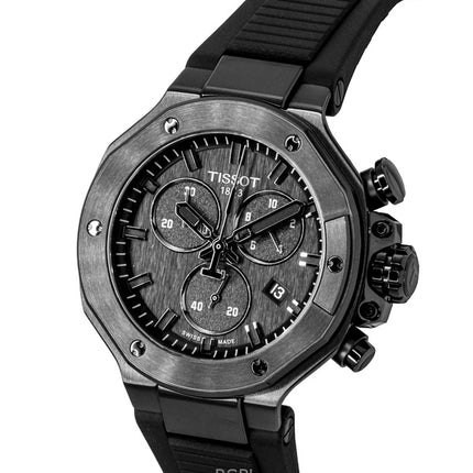 Orologio da uomo Tissot T-Race Chronograph con cinturino in silicone, quadrante nero, movimento al quarzo, modello T141.817.37.051.00, impermeabile fino a 100 metri.