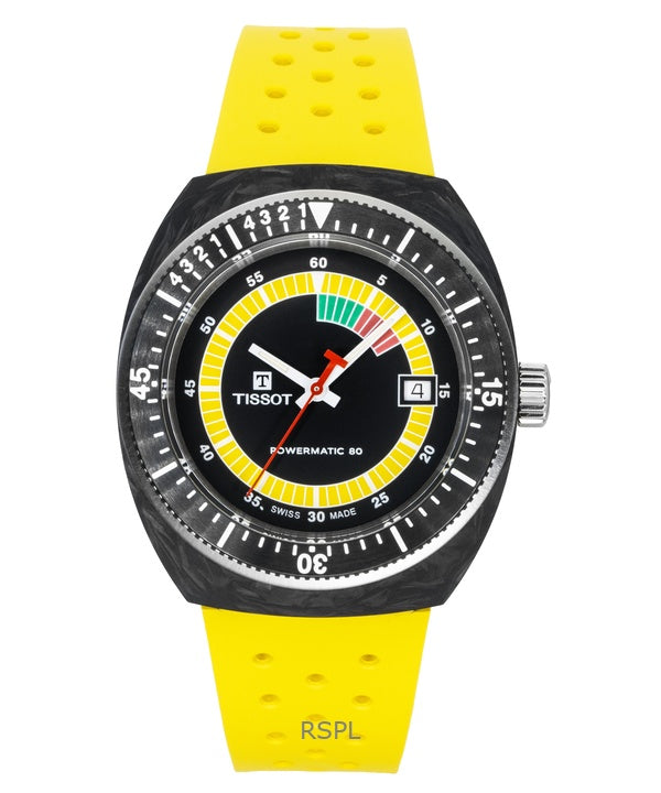 Orologio da uomo Tissot Sideral S con cinturino sintetico e quadrante nero, automatico, subacqueo, T145.407.97.057.00, 300 m