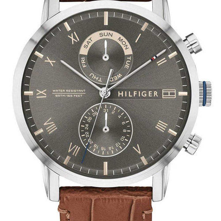 Orologio da uomo Tommy Hilfiger Kane quadrante grigio con cinturino in pelle al quarzo 1710398