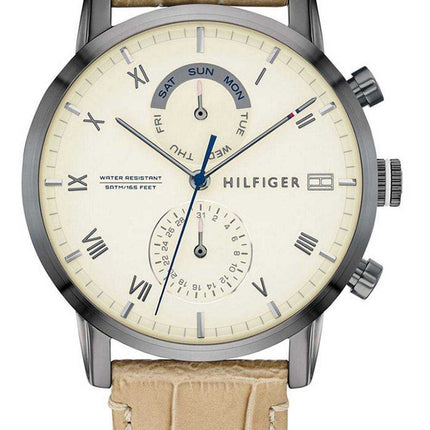 Orologio da uomo Tommy Hilfiger Kane quadrante beige con cinturino in pelle al quarzo 1710399