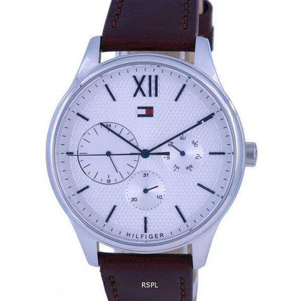 Orologio da uomo Tommy Hilfiger Damon in pelle quadrante bianco al quarzo TH-1791418.G