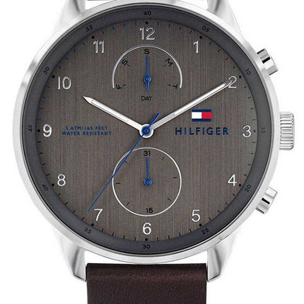 Orologio da uomo Tommy Hilfiger Chase quadrante grigio cinturino in pelle al quarzo 1791579