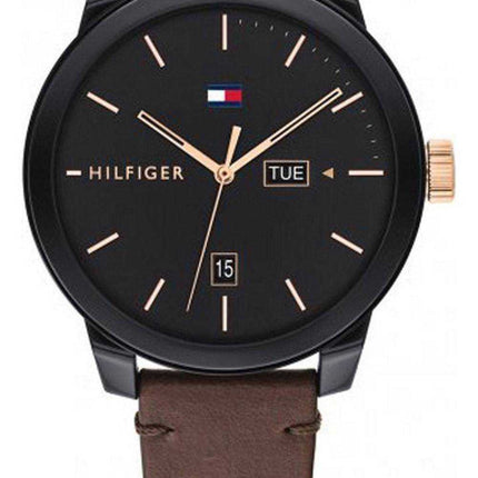 Tommy Hilfiger Denim quadrante nero cinturino in pelle quarzo 1791748 orologio da uomo
