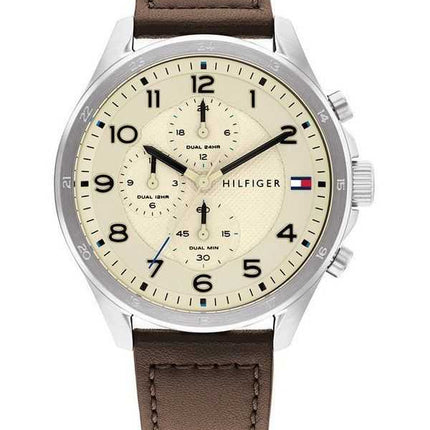 Orologio da uomo Tommy Hilfiger Axel multifunzione cinturino in pelle quadrante crema al quarzo 1792003