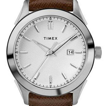 Timex Torrington quadrante argento cinturino in pelle quarzo TW2R90300 orologio da uomo