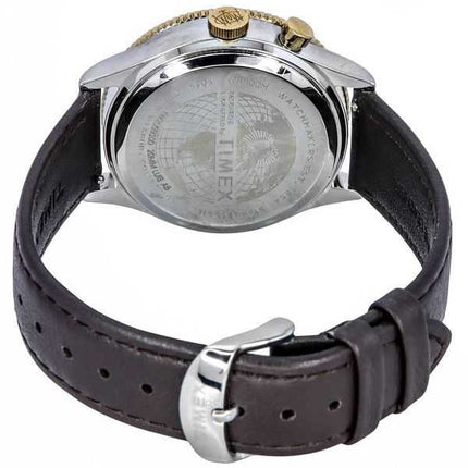 Orologio da uomo Timex Waterbury tradizionale GMT cinturino in pelle quadrante bianco al quarzo TW2U99100 100M