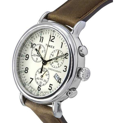 Orologio da uomo Timex Cronografo standard con cinturino in pelle quadrante beige luminoso al quarzo TW2V27600