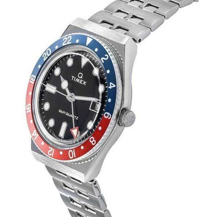 Orologio da uomo Timex Q GMT in acciaio inossidabile con quadrante nero al quarzo TW2V38000