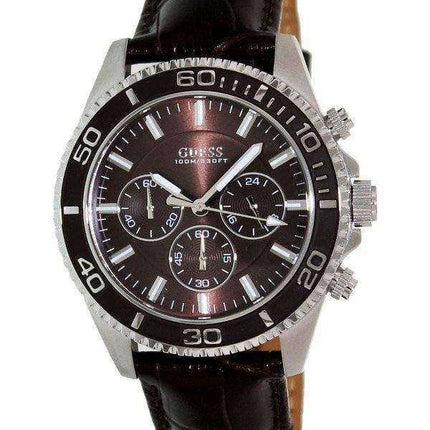 Orologio da uomo Guess Chronograph in pelle marrone quarzo U0171G2