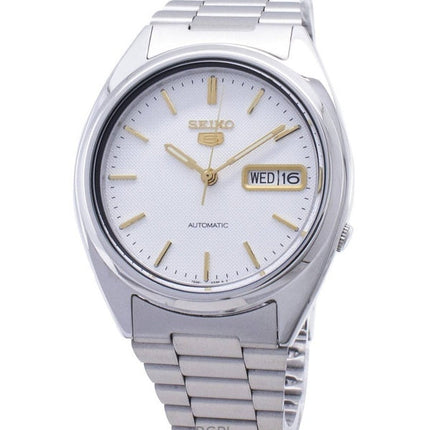 Orologio da uomo Seiko 5 ricondizionato con quadrante bianco automatico a 21 rubini SNXG47K1