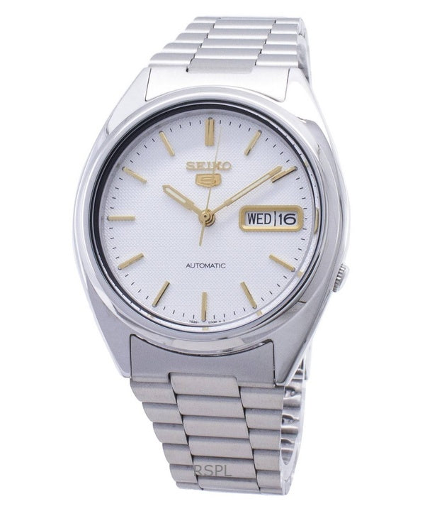 Orologio da uomo Seiko 5 ricondizionato con quadrante bianco automatico a 21 rubini SNXG47K1