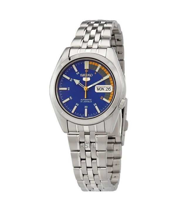 Orologio da uomo Seiko 5 ricondizionato con quadrante blu automatico a 21 rubini SNK371K1