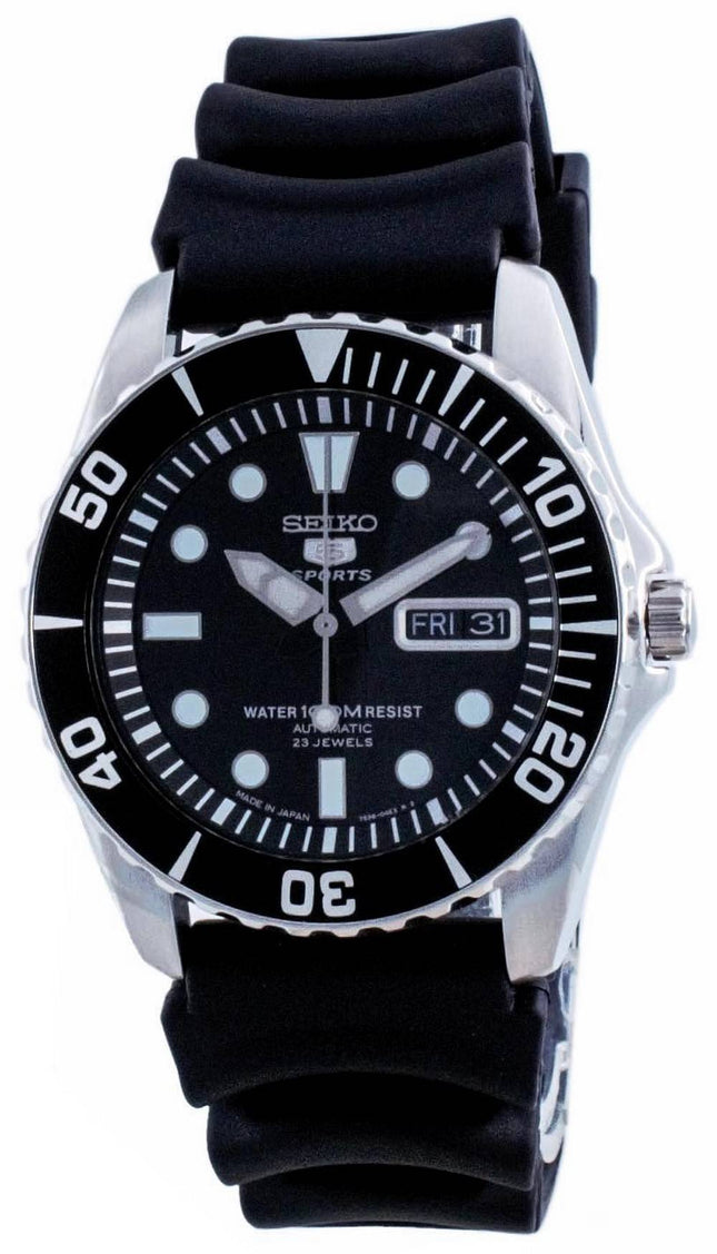 Orologio 100M da uomo automatico con quadrante nero Seiko 5 sportivo ricondizionato SNZF17K1-var-RB1