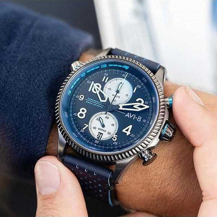 Orologio da uomo AVI-8 Hawker Hunter Colerne Duke Cronografo con quadrante nero al quarzo AV-4080-02 ricondizionato