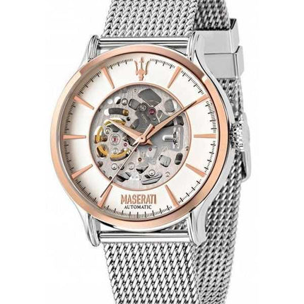 Orologio da uomo Maserati Epoca Skeleton quadrante bianco in acciaio inossidabile automatico R8823118004 ricondizionato