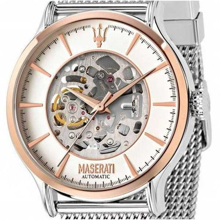 Orologio da uomo Maserati Epoca Skeleton quadrante bianco in acciaio inossidabile automatico R8823118004 ricondizionato
