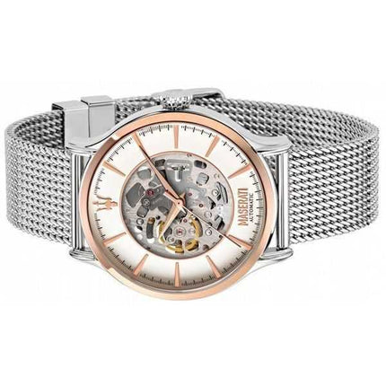 Orologio da uomo Maserati Epoca Skeleton quadrante bianco in acciaio inossidabile automatico R8823118004 ricondizionato