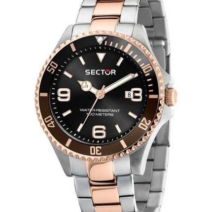 Orologio da uomo Sector 230 con quadrante nero, bicolore, in acciaio inossidabile, al quarzo, R3253161019, 100M, ricondizionato