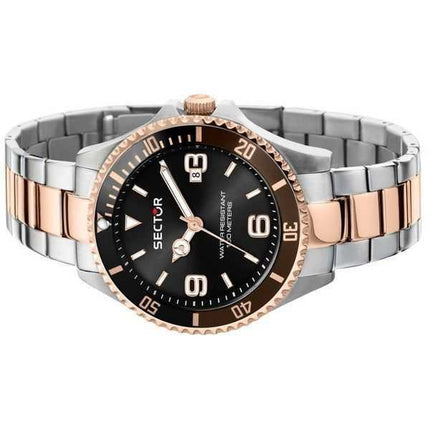 Orologio da uomo Sector 230 con quadrante nero, bicolore, in acciaio inossidabile, al quarzo, R3253161019, 100M, ricondizionato