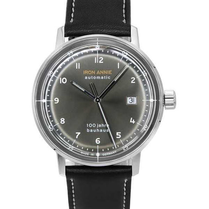 Orologio da uomo Iron Annie 100 Jahre Bauhaus con cinturino in pelle e quadrante nero, automatico, 50562, ricondizionato