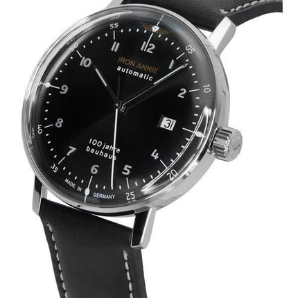 Orologio da uomo Iron Annie 100 Jahre Bauhaus con cinturino in pelle e quadrante nero, automatico, 50562, ricondizionato