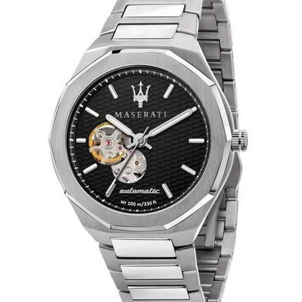 Orologio da uomo Maserati Stile Open Heart ricondizionato con quadrante nero in acciaio inossidabile automatico R8823142002 100M