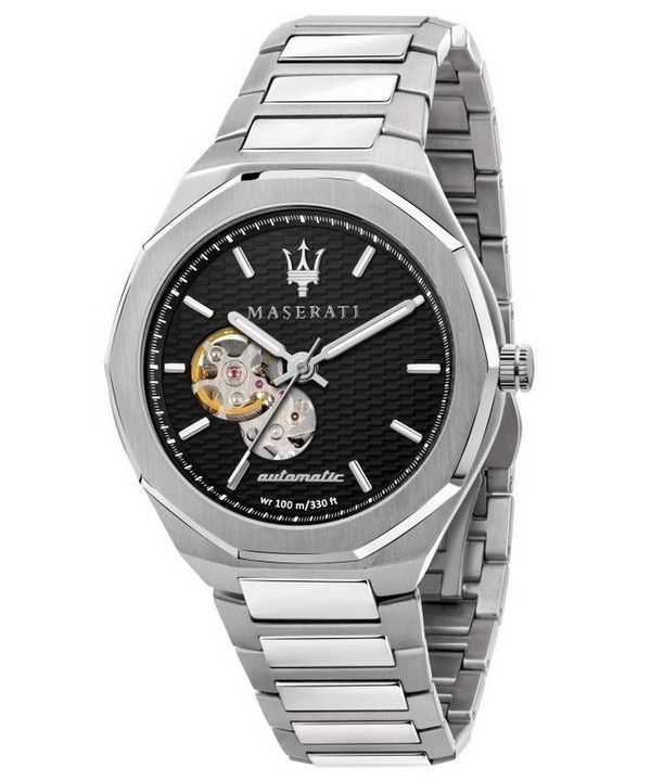 Orologio da uomo Maserati Stile Open Heart ricondizionato con quadrante nero in acciaio inossidabile automatico R8823142002 100M