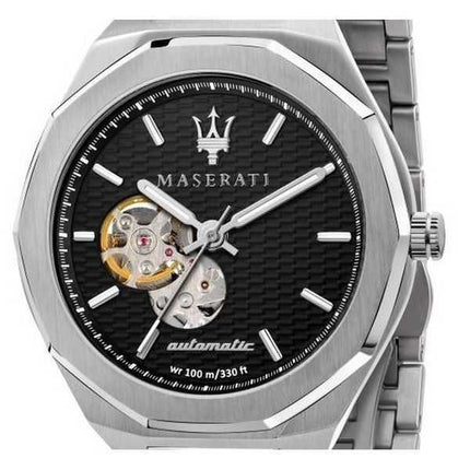 Orologio da uomo Maserati Stile Open Heart ricondizionato con quadrante nero in acciaio inossidabile automatico R8823142002 100M