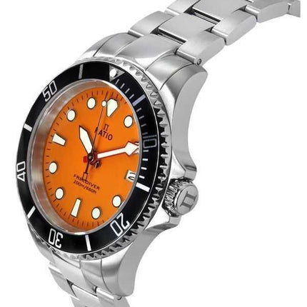 Orologio da uomo Ratio FreeDiver Sapphire in acciaio inossidabile con quadrante arancione al quarzo RTF035 200M ricondizionato
