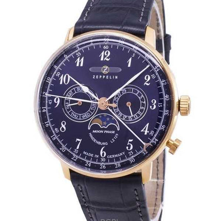 Orologio da uomo Zeppelin LZ 129 Hindenburg con quadrante blu, prodotto in Germania, al quarzo 70383, ricondizionato
