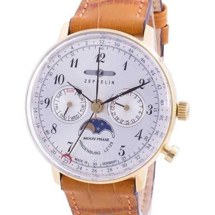 Orologio da donna Zeppelin Hindenburg LZ129 Moon Phase quadrante bianco al quarzo 70391 ricondizionato