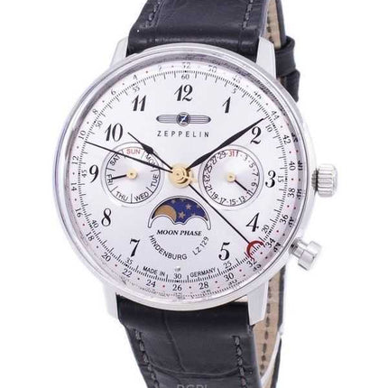 Orologio da uomo Zeppelin LZ 129 Hindenburg con quadrante argento, prodotto in Germania, al quarzo 70371, ricondizionato