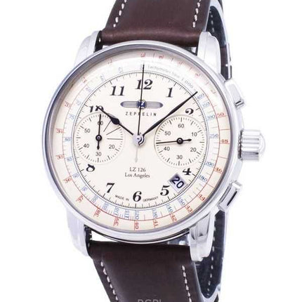 Orologio da uomo Zeppelin LZ126 Cronografo quadrante beige, prodotto in Germania, al quarzo 76145, ricondizionato