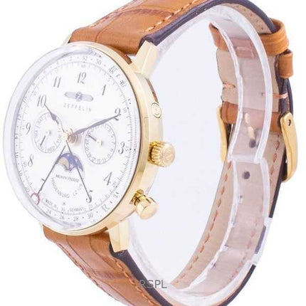 Orologio da donna Zeppelin Hindenburg LZ129 Moon Phase quadrante bianco al quarzo 70391 ricondizionato