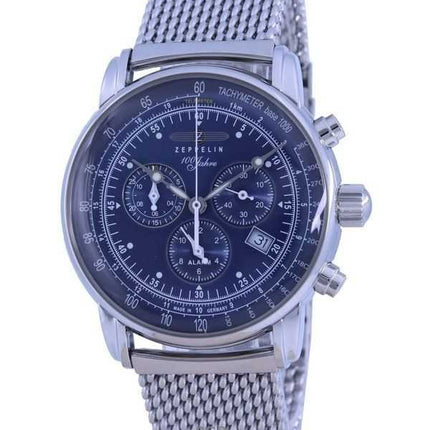 Orologio da uomo rinnovato Zeppelin 100 Jahre Ed.1 cronografo quadrante blu al quarzo 7680M3